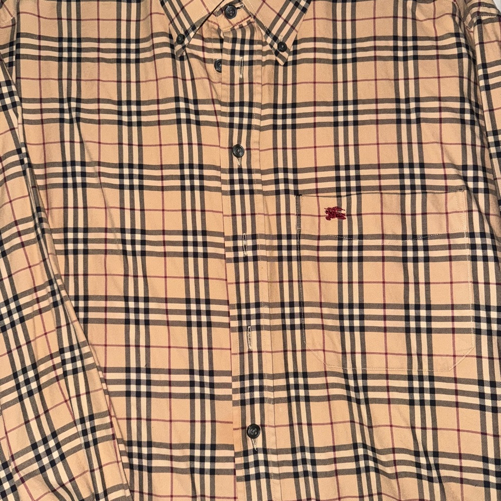 Burberry Tan Plaid Casual Button Down Shirt